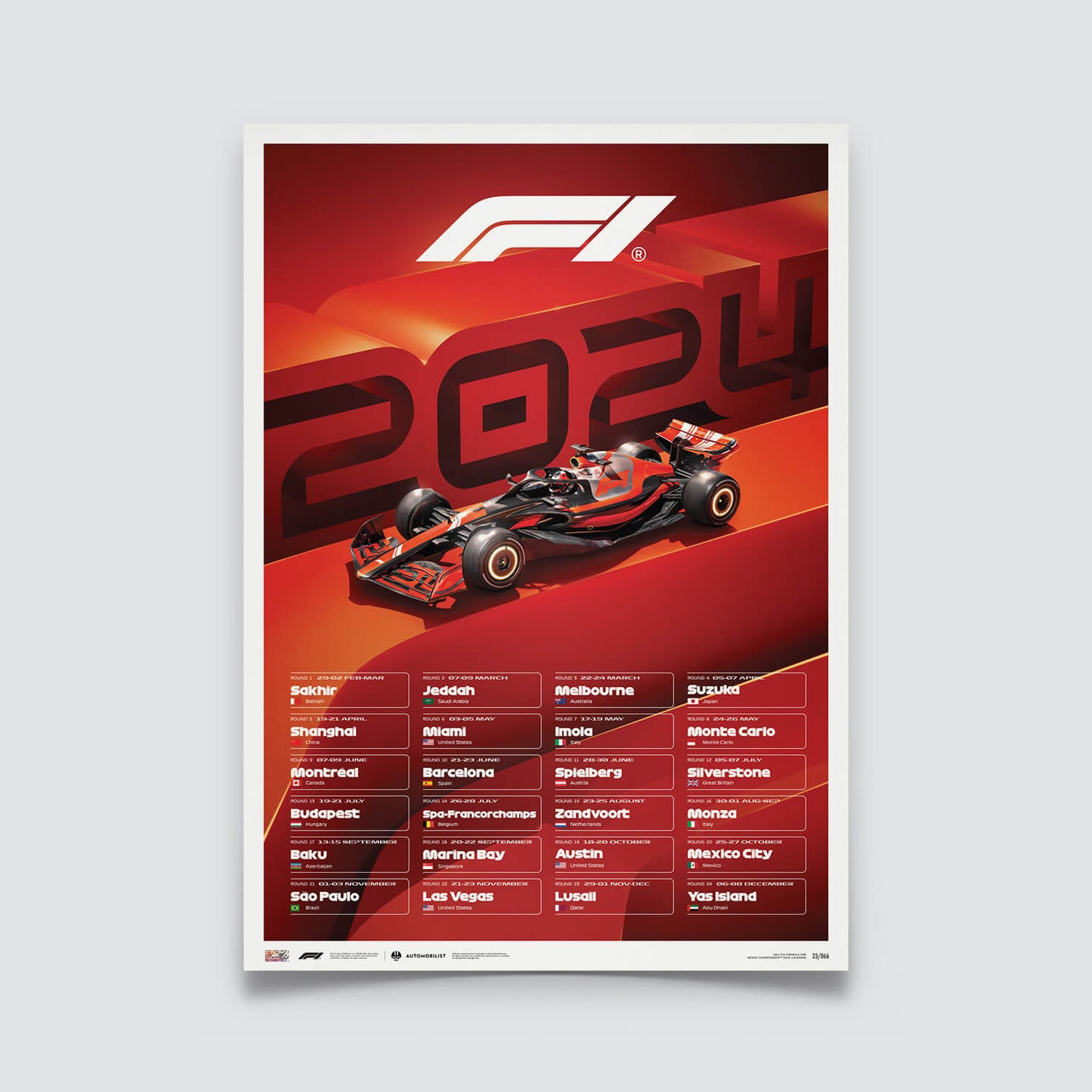 F1 World Championship Race Calendar - 2024 | Mini Edition