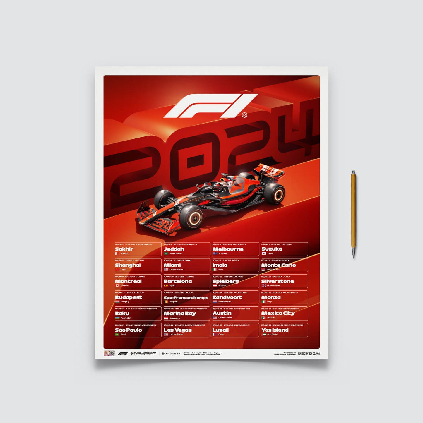 F1 World Championship Race Calendar - 2024 | Mini Edition